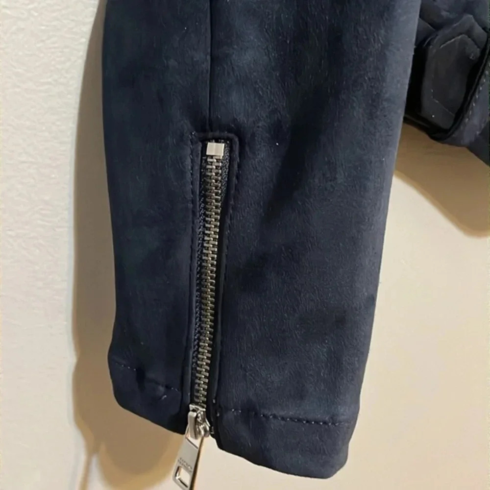 Banana Republic‎ | Navy blue vegan suede moto biker jacket Women’s S petite PS - Picture 5 of 10
